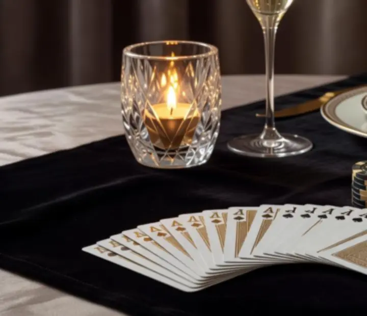 Dekoracje eventowe wokół stołu Blackjack w luksusowej aranżacji