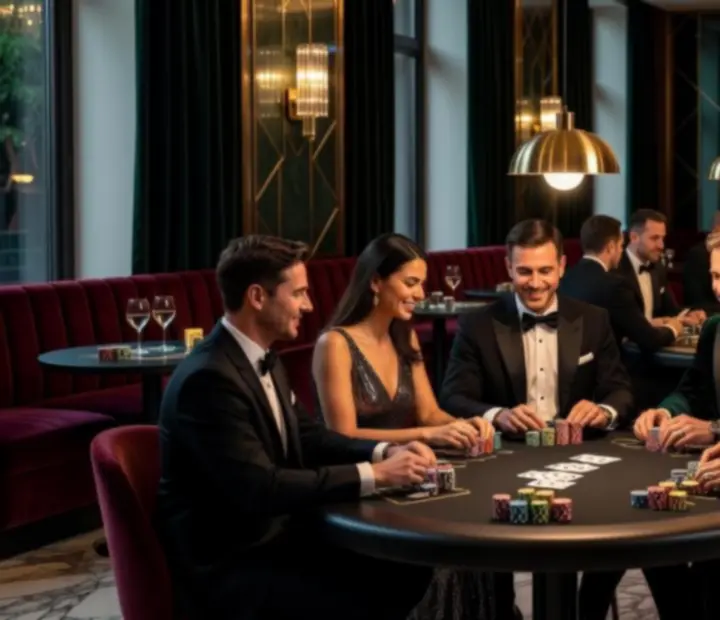 Kolaż zdjęć z ekskluzywnych prywatnych eventów z eleganckimi dekoracjami i gośćmi