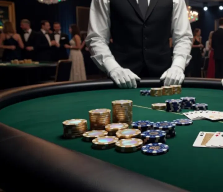 Luksusowy stół pokerowy z profesjonalnymi kartami i żetonami