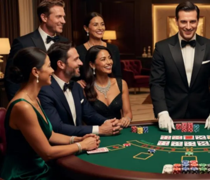 Profesjonalny croupier prowadzący rozrywkową grę przy stole podczas eleganckiej prywatnej imprezy