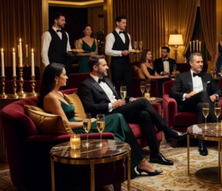 Elegancka strefa VIP typu lounge z koktajlami i nastrojowym oświetleniem